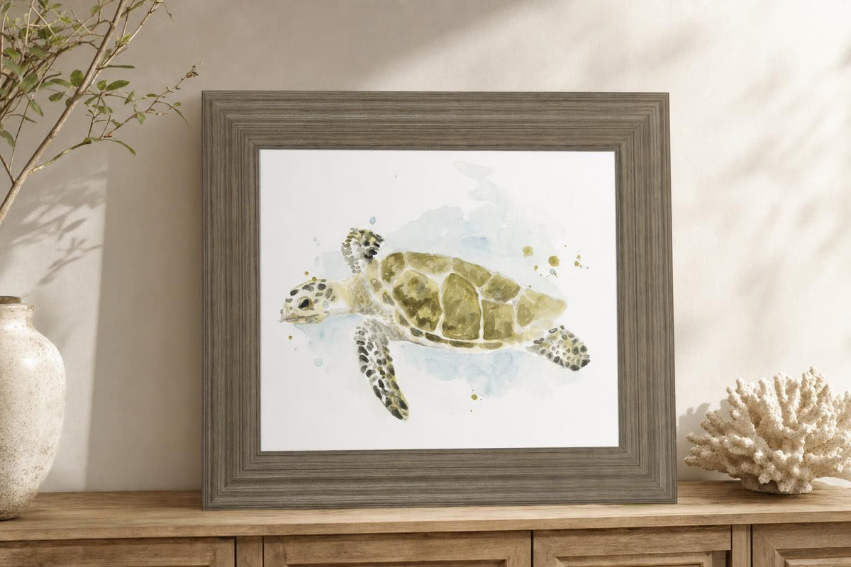 22x26 Watercolor Sea Turtle Study II By June Erica Vess - Beige