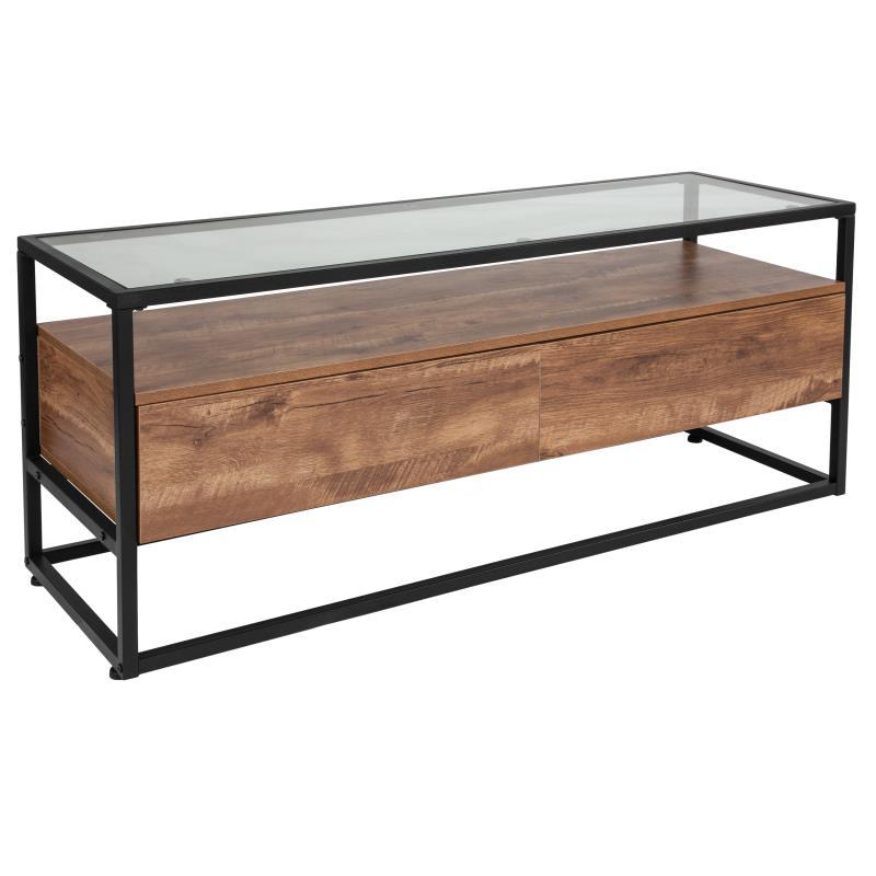 Flash Furniture - Glass Coffee Table With Wooden Drawers - Light Brown