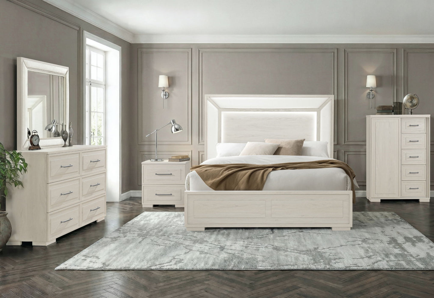 Clara - Full Bed With LED - Beige