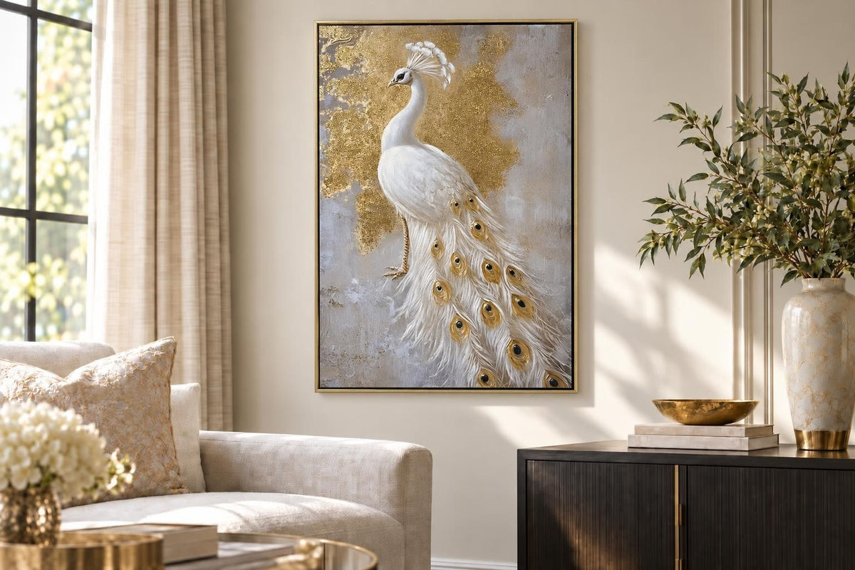 Pearl Plume - 28 X 40 - Hand-Embellished Canvas With Foil In Frame - Gold