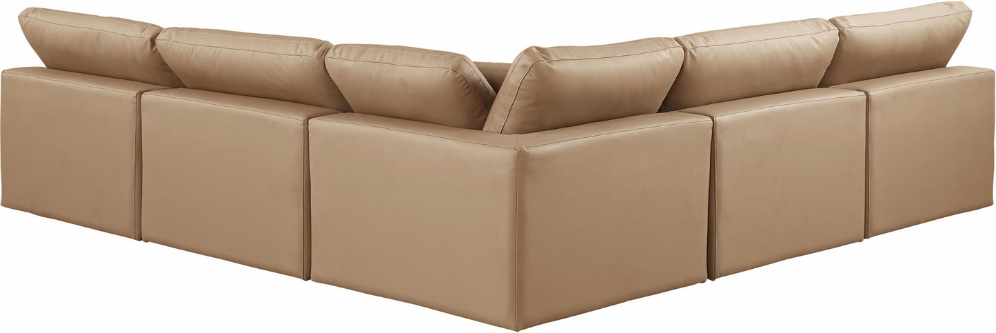 Comfy - 5 Piece Faux Leather Modular Corner Armless Sectional - Tan