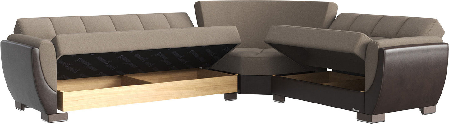 Ottomanson Armada Air - Upholstered Convertible Sectional With Storage - Beige/Brown PU Chenille