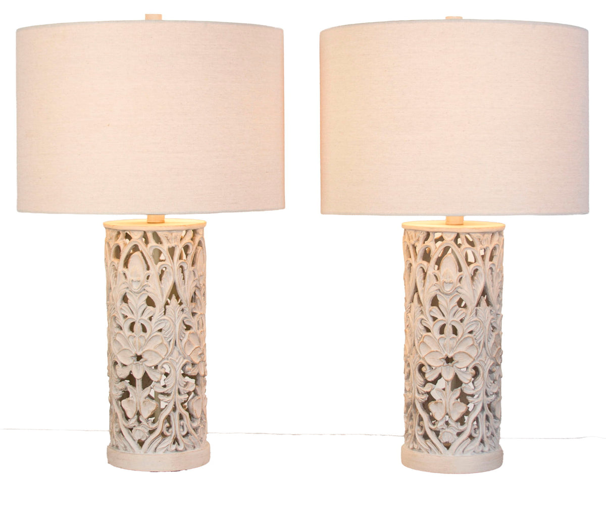 Ivory Trellis - 26 X 15 - Polyresin Table Lamp (Set of 2) - Distressed White