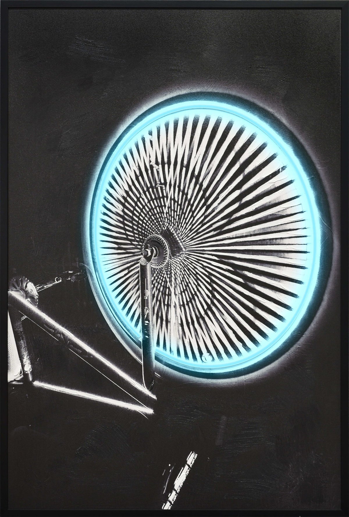 Chromatic Spokes - 32 X 48 - Hand-Embellished Color Changing Neon Canvas - Black