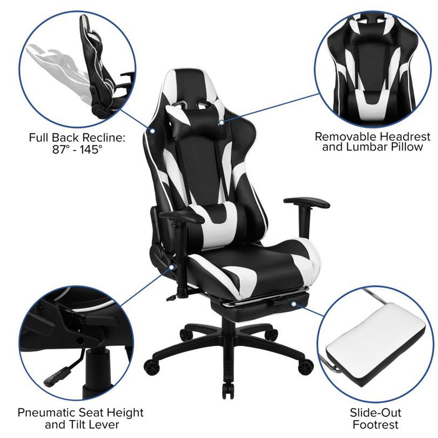 Flash Furniture - 2 Piece Ergonomic Racing Style Gaming - White
