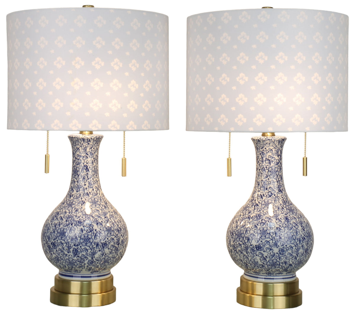 Cobalt Garden - 25 X 14 - Ceramic Table Lamp (Set of 2) - Cobalt Blue Floral Chinoiserie