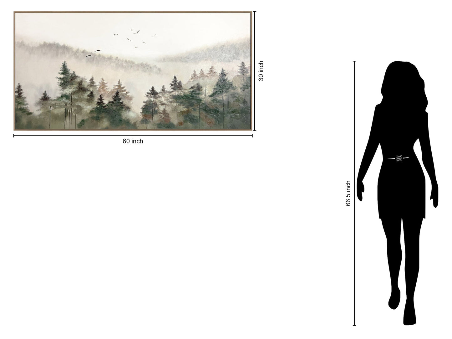 "Misty Wilderness" Hand-Painted Canvas In Frame - Green / Gray