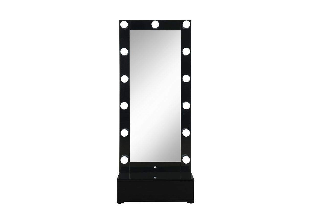 Ella - Narrow Tall Mirror With Drawer And Speakers - Black
