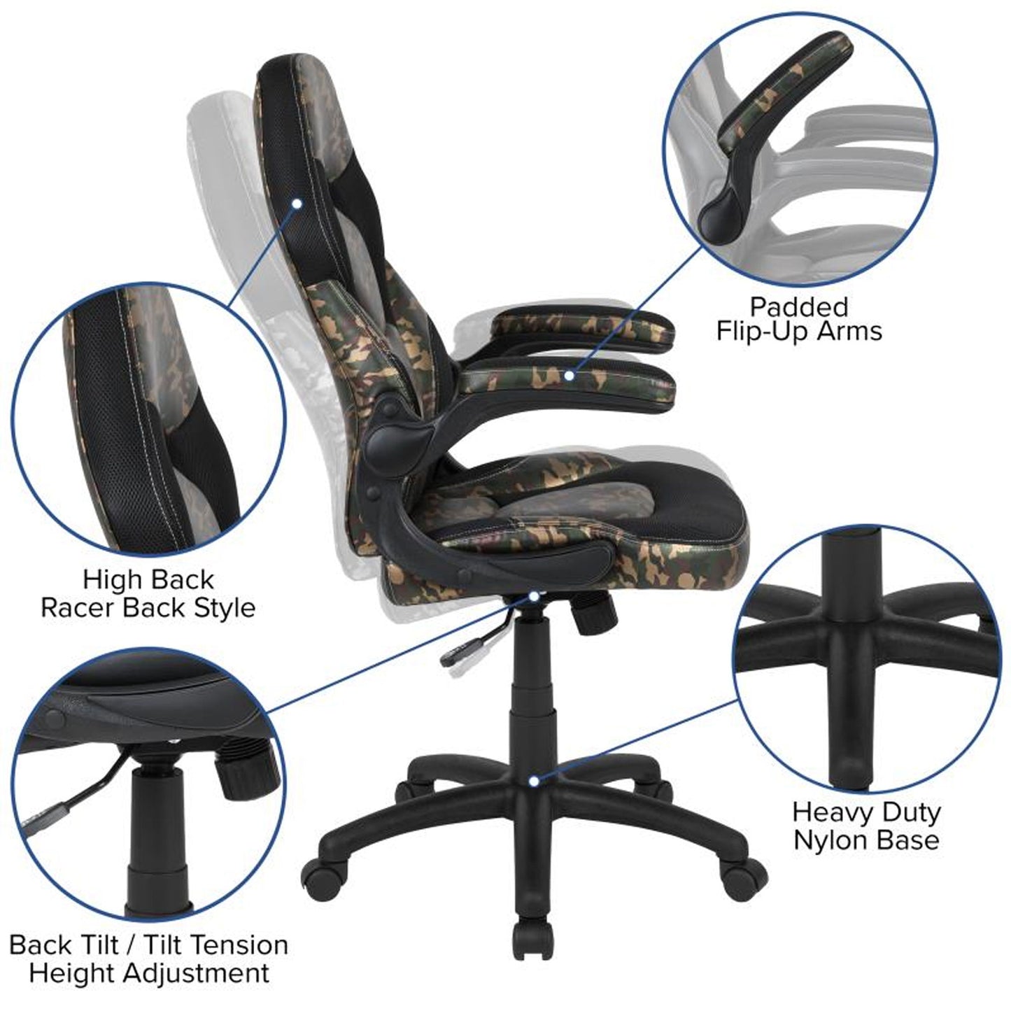 Flash Furniture - 2 Piece Ergonomic Racing Style Gaming - Camo