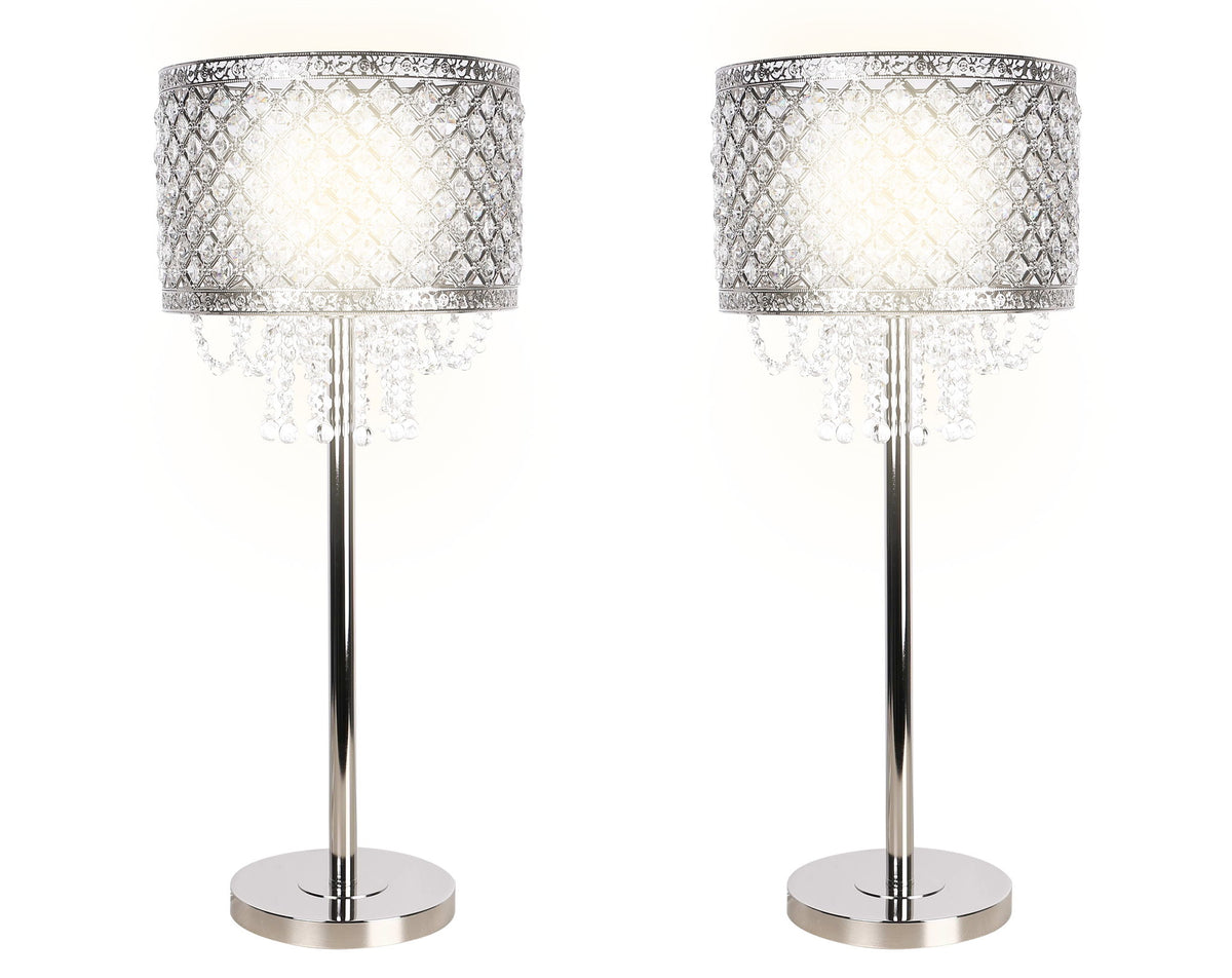 "Crystal Elegance II" Metal Table Lamp (Set of 2) - Polished Nickel / Clear Crystal