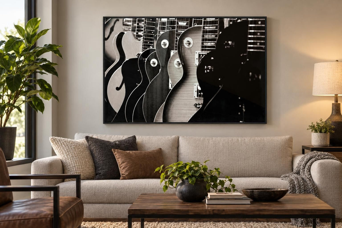 Six String Ensemble - 48 X 32 - High Gloss Canvas In Frame - Black