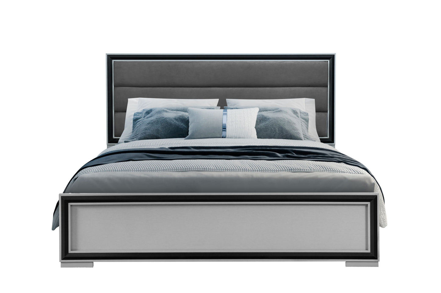 Amelia - 4 Piece Queen Bedroom Set (Queen Bed With LED, Dresser, Mirror And Nightstand) - Black / Gray