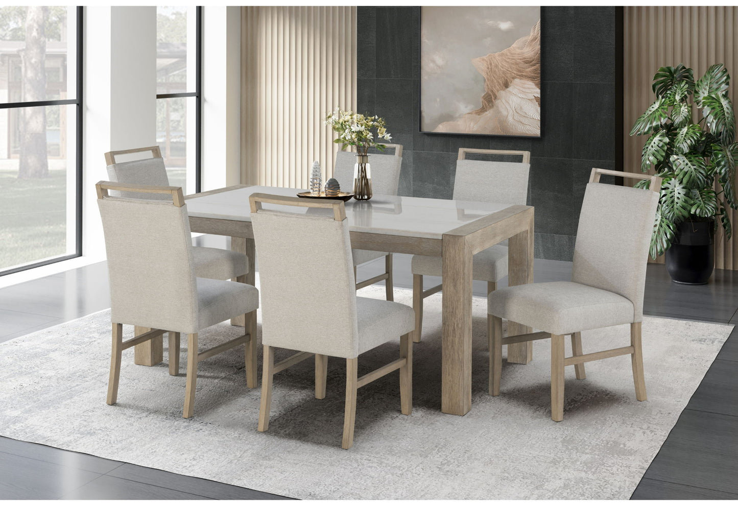 D1321 - 9 Piece Dining Room Set (Dining Table And 8 Dining Chairs) - Light Grey / White