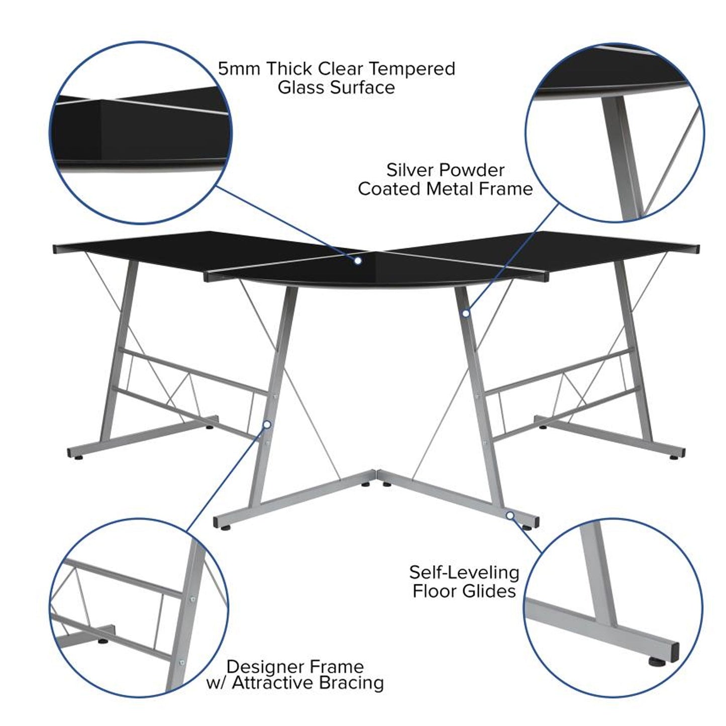 Flash Furniture - L-Shaped Computer Gaming Desk - Black / Pearl Silver