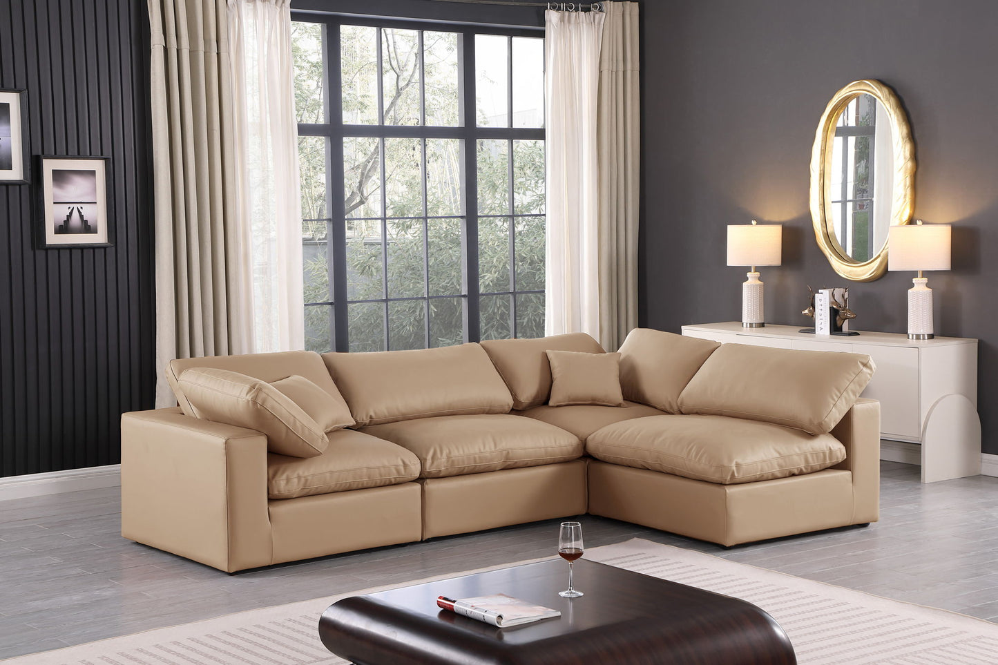 Comfy - 4 Piece Faux Leather Modular Armless Sectional - Tan
