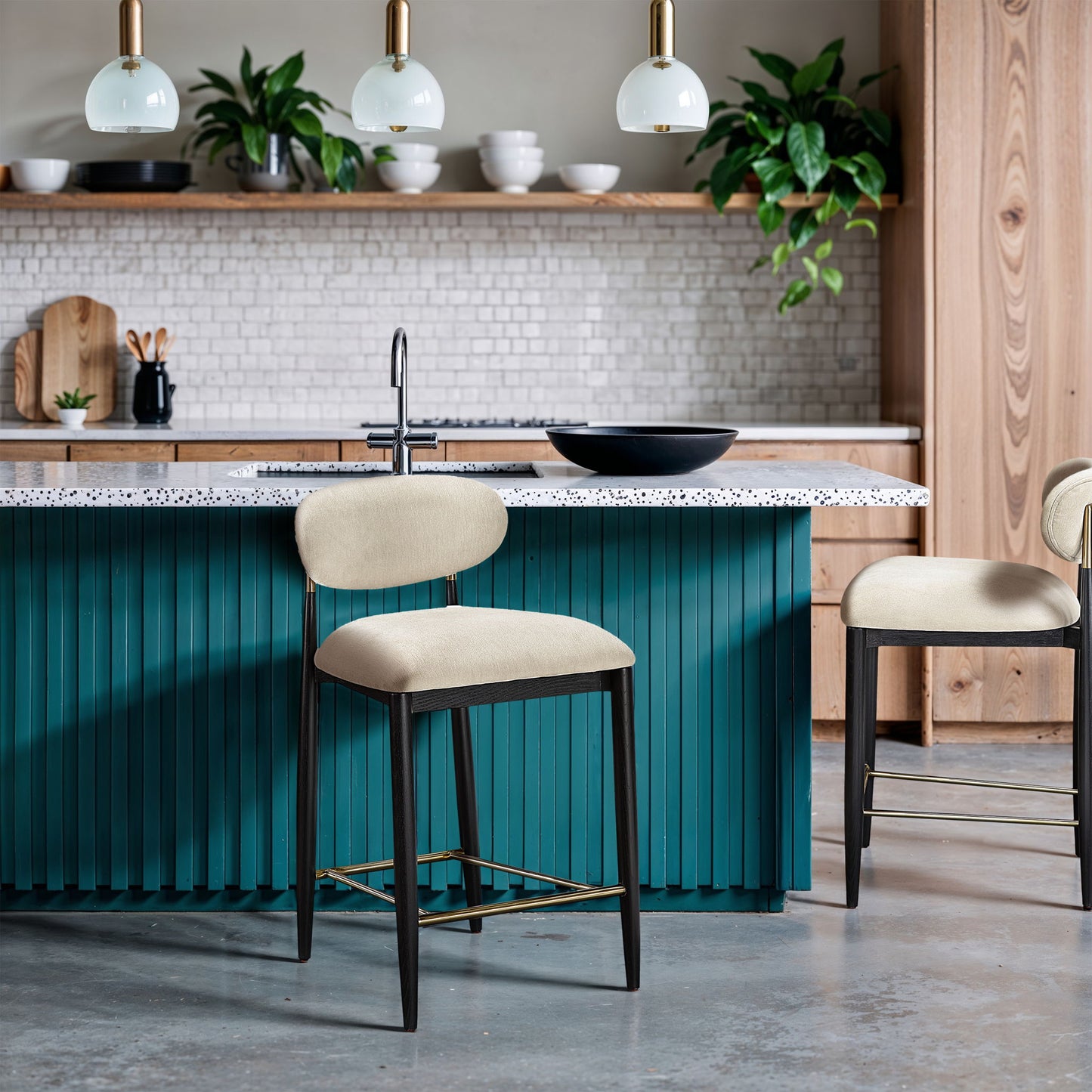 Riccio - Fabric Stool - Black Frame