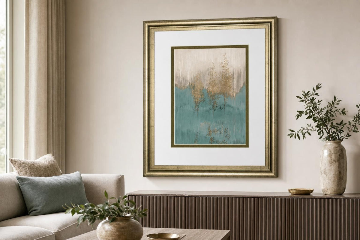 Through the Gold Trees Abstract I By LanieLoreth - Light Blue