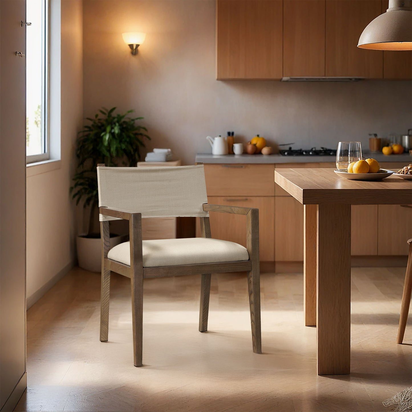 Avon - Linen Textured Performance Fabric Upholstered Dining Arm Chair