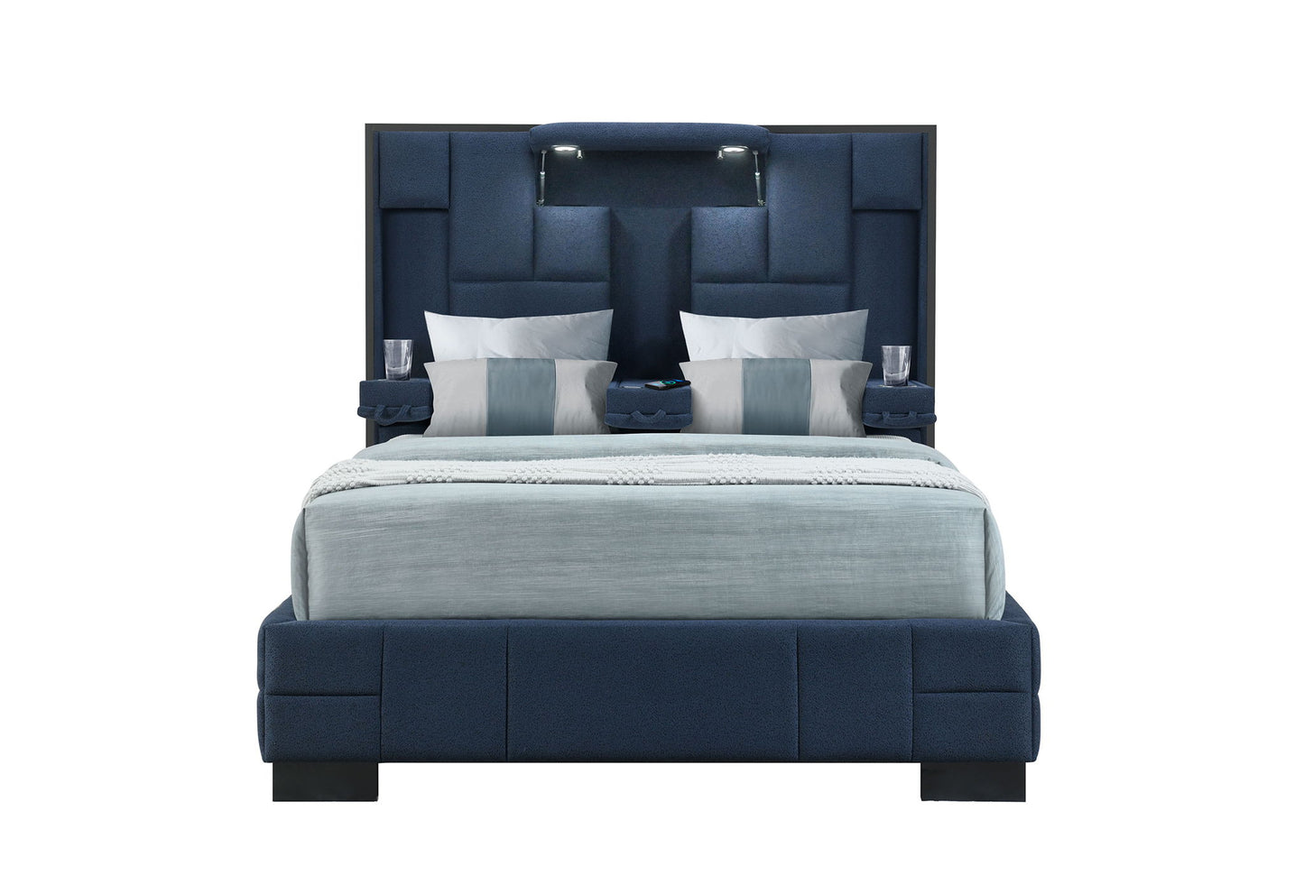 Oscar - Queen Bed Without Wood Trim - Navy Blue
