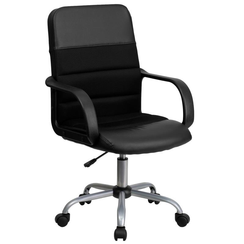 Flash Furniture - Mid Back Leather / Mesh Office Chair - Black