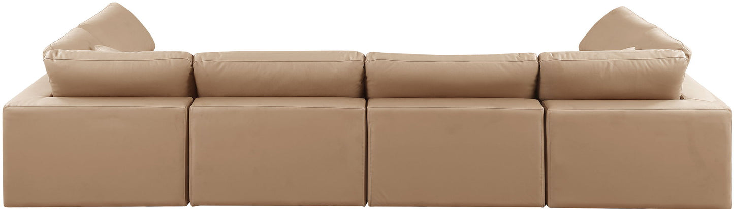 Comfy - 6 Piece Faux Leather Modular Armless Sectional - Tan