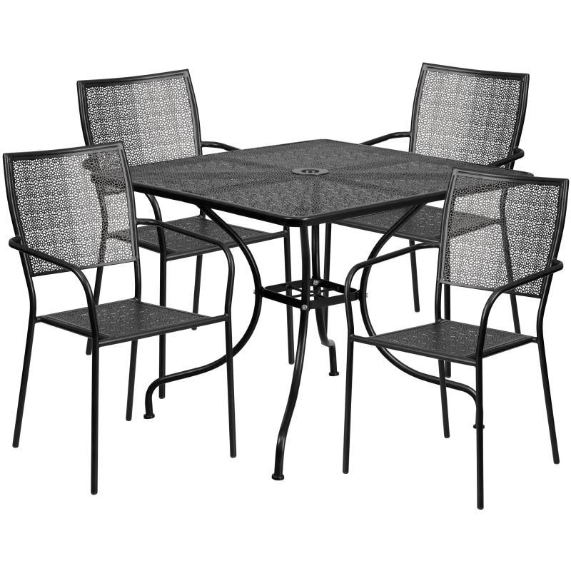 Flash Furniture - 35.5" Square Patio Set With 4 Chairs - Black