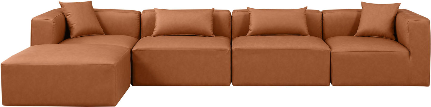 Cube - 5 Piece Modular Sectional With Chaise - Cognac