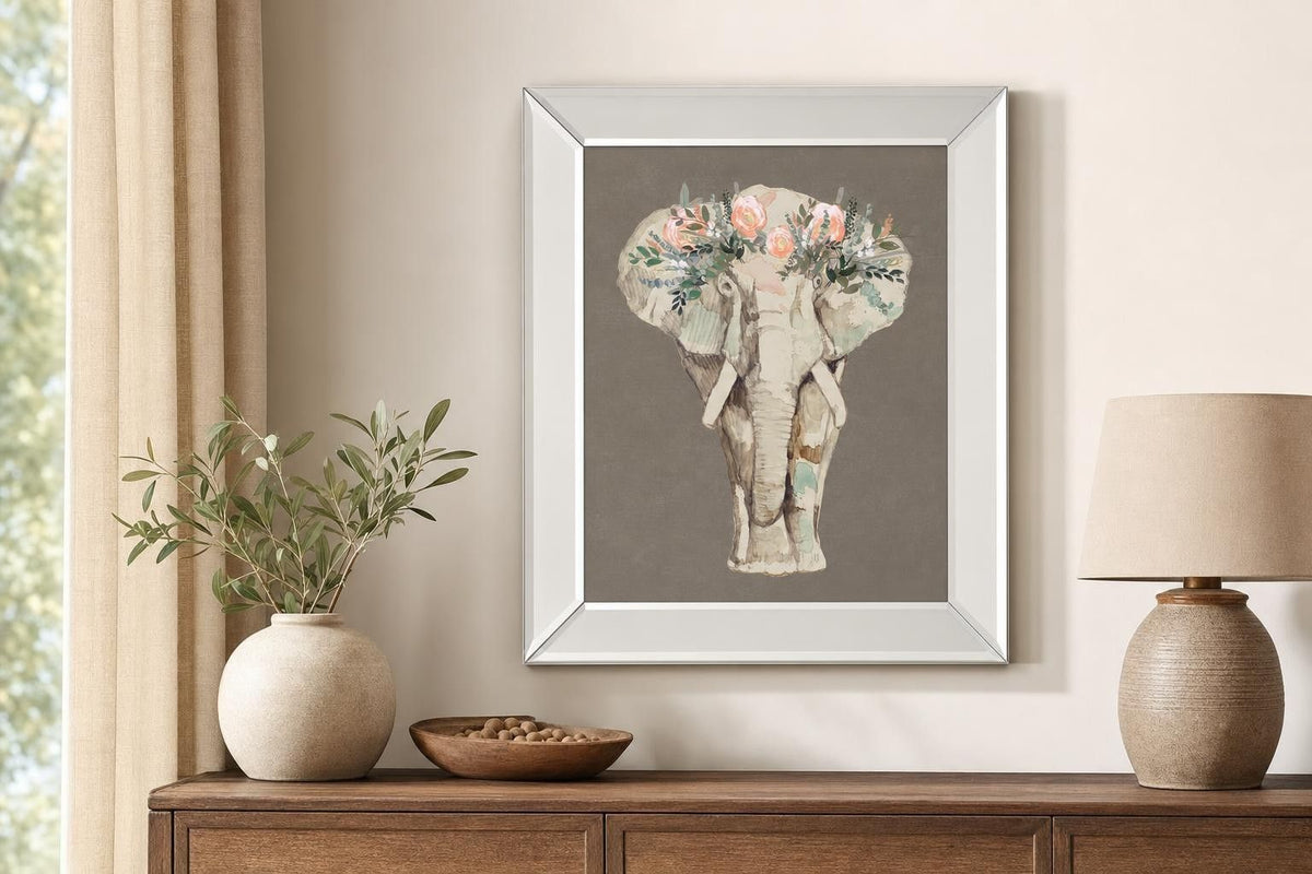 Flower Crown Elephant II By Jennifer Goldberger - Beige