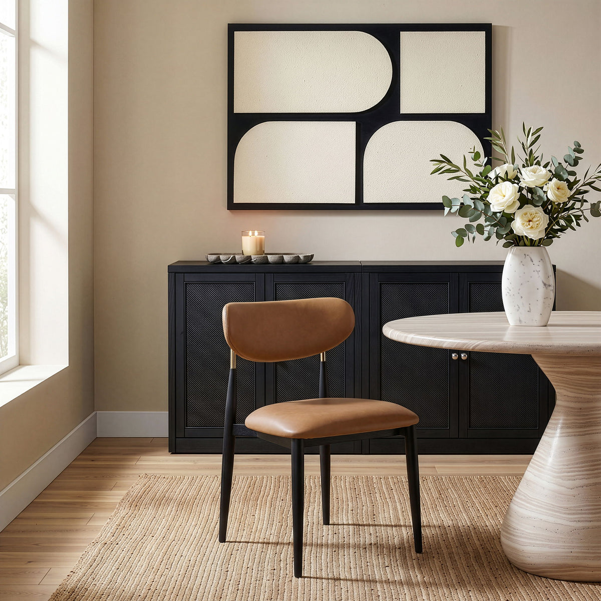 Ronda - Vegan Leather Upholstered Dining Side Chair - Black Legs