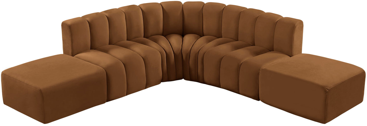 Arc - Velvet 6 Piece Corner Modular Sofa - Saddle