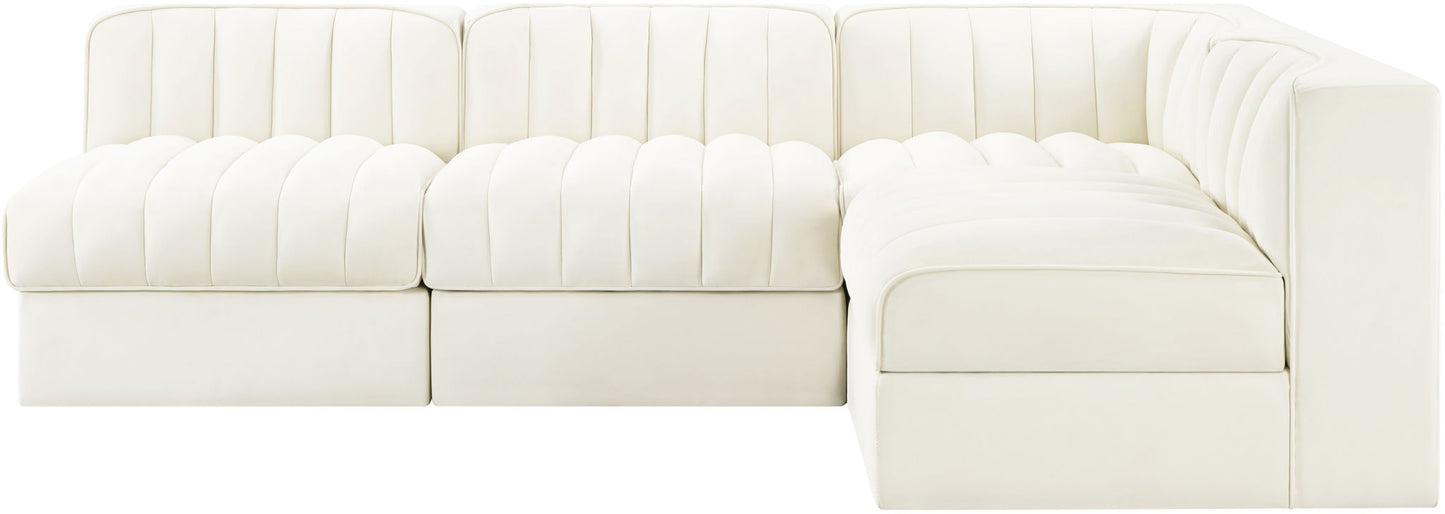 Rummi - Armless Velvet Performance Fabric Upholstered 4 Piece Modular Sectional