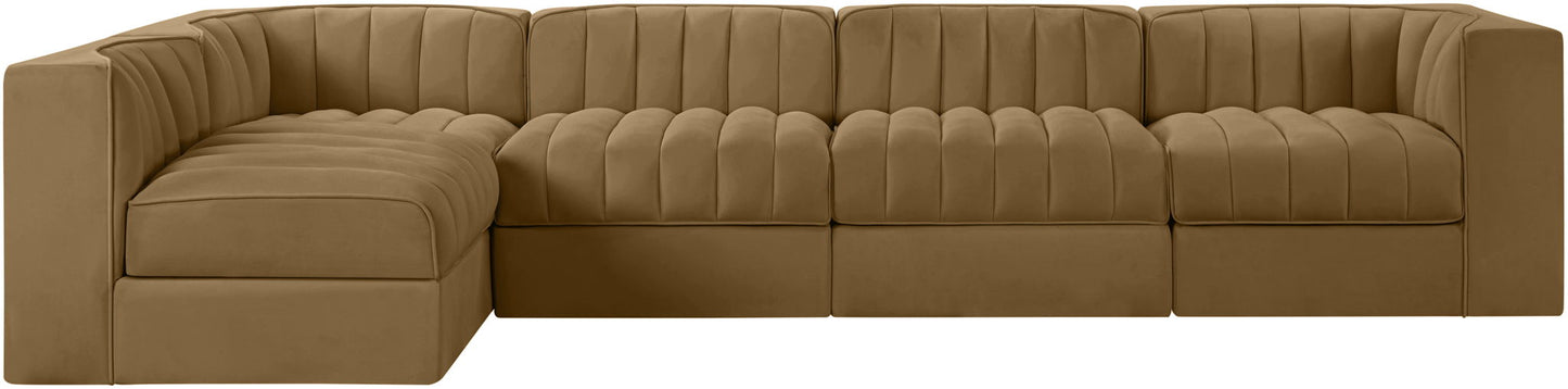 Rummi - Velvet Performance Fabric Upholstered 5 Piece Modular Sectional, L-Shaped (Right)