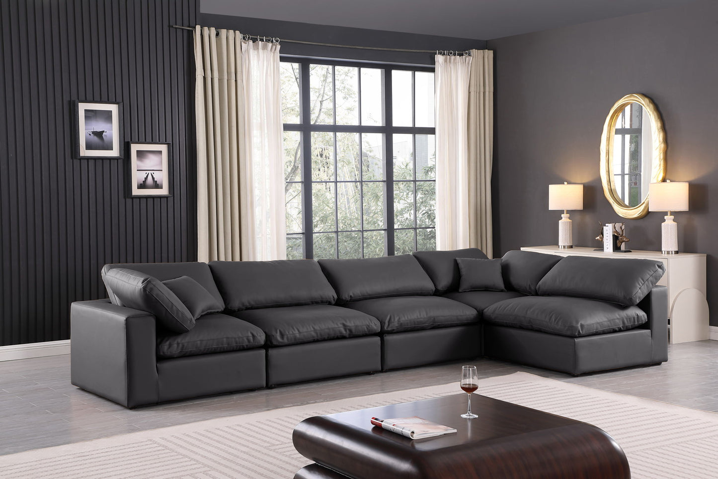 Comfy - 5 Piece Faux Leather Modular Sectional