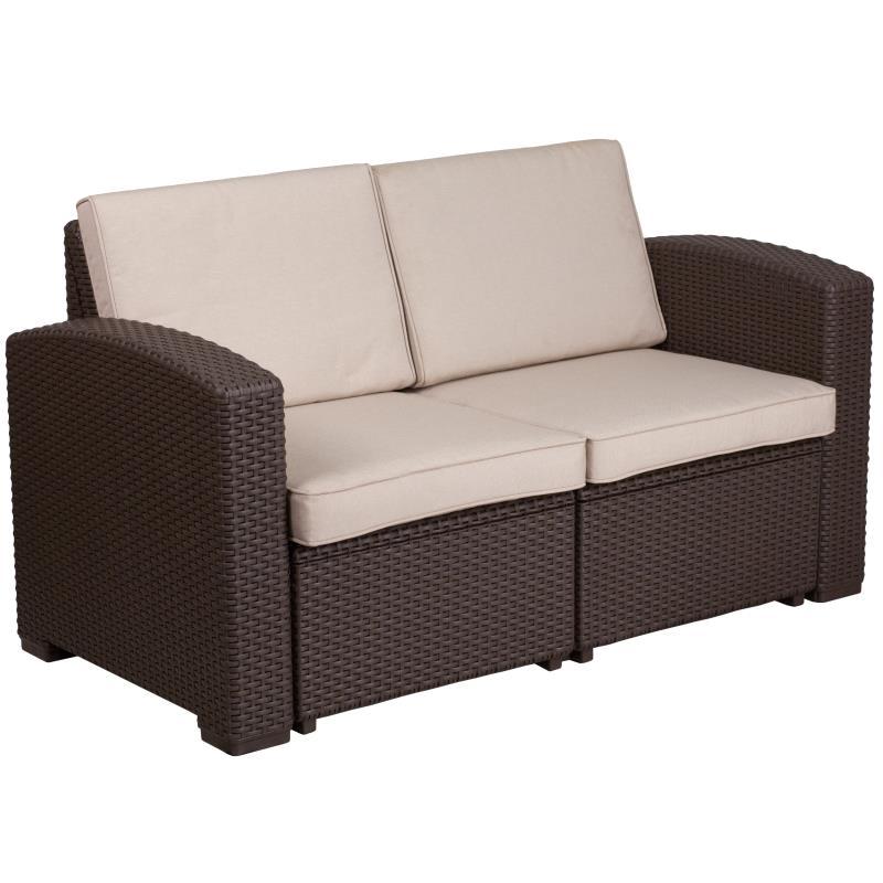 Flash Furniture - All Weather Loveseat - Chocolate / Beige