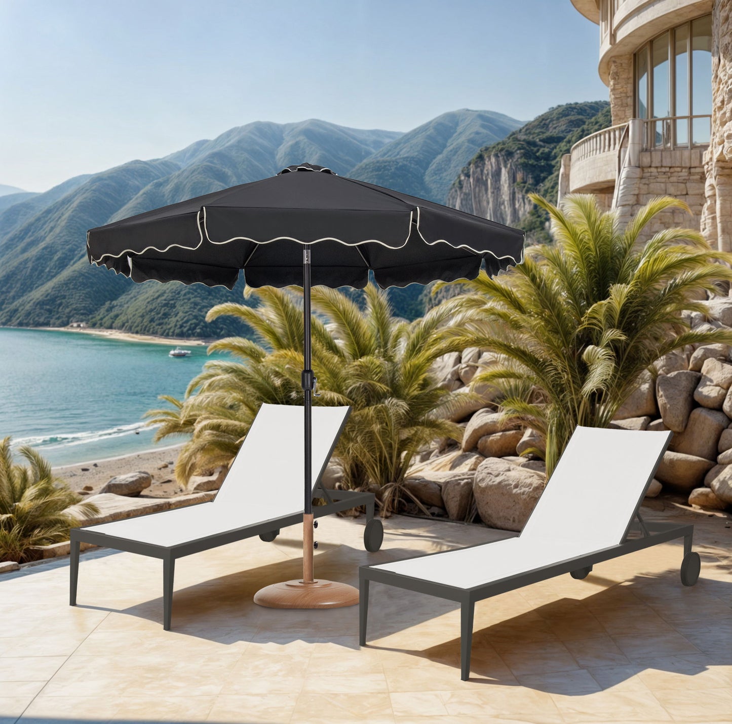 Amalfi - Patio Umbrella - Light Brown Base / Black Pole