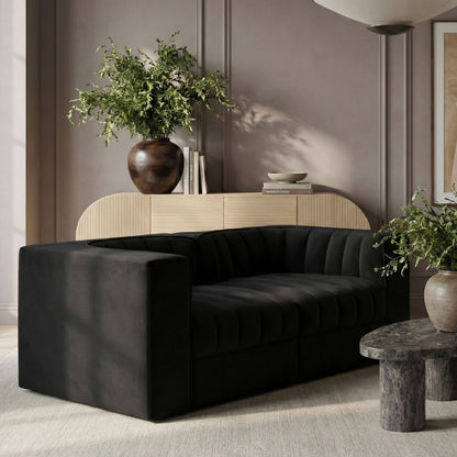 Rummi - Velvet Performance Fabric Upholstered 2 Piece Modular Loveseat