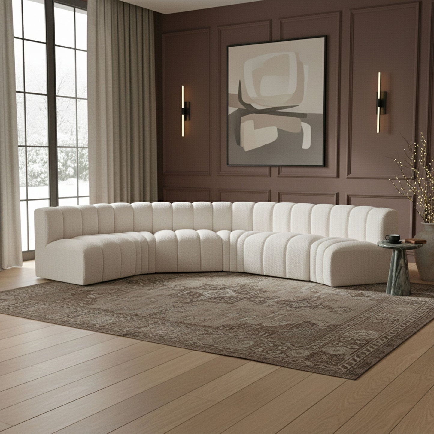 Arc - Boucle Fabric 6 Piece U-Shaped Modular Sofa