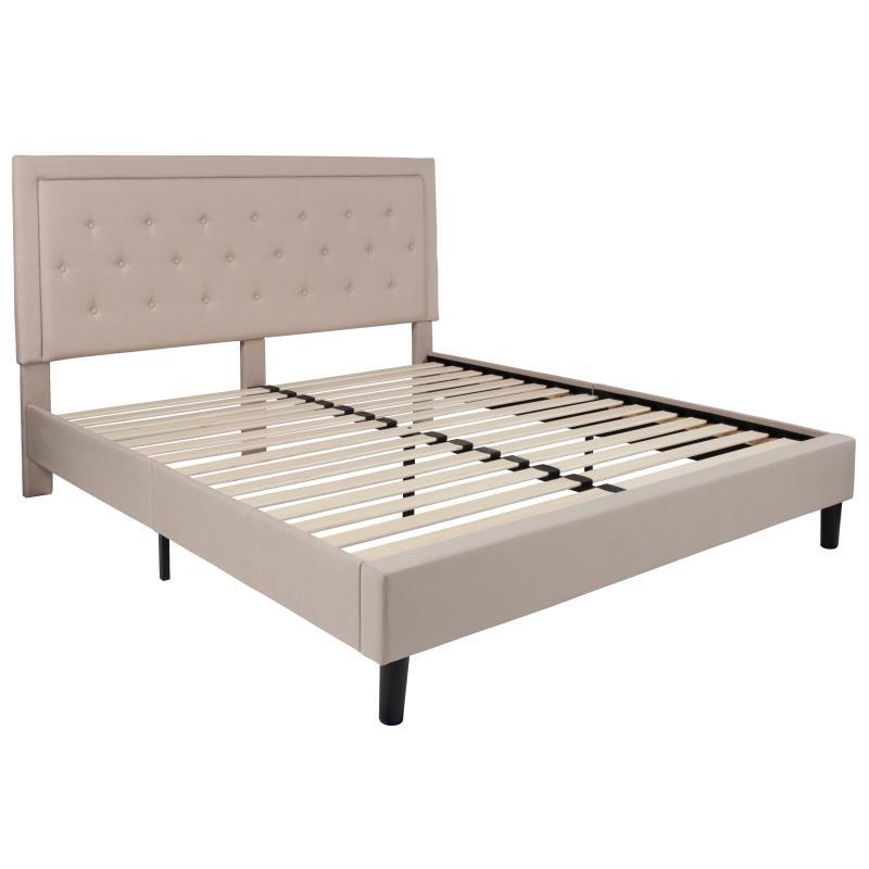 Flash Furniture - King Size Roxbury Platform Bed Frame - Beige