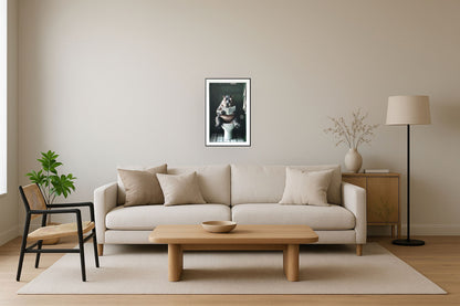 "Quirky Hippo" Hand-Embellished Canvas In Frame - Green / Gray