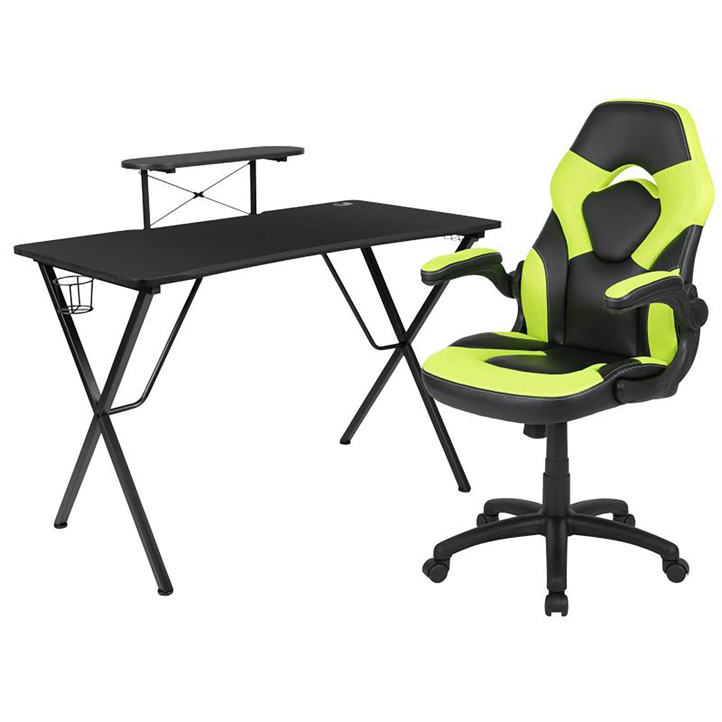 Flash Furniture - 2 Piece Racing Chair And Gaming Desk Set - Black / Green