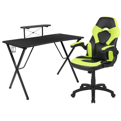 Flash Furniture - 2 Piece Racing Chair And Gaming Desk Set - Black / Green