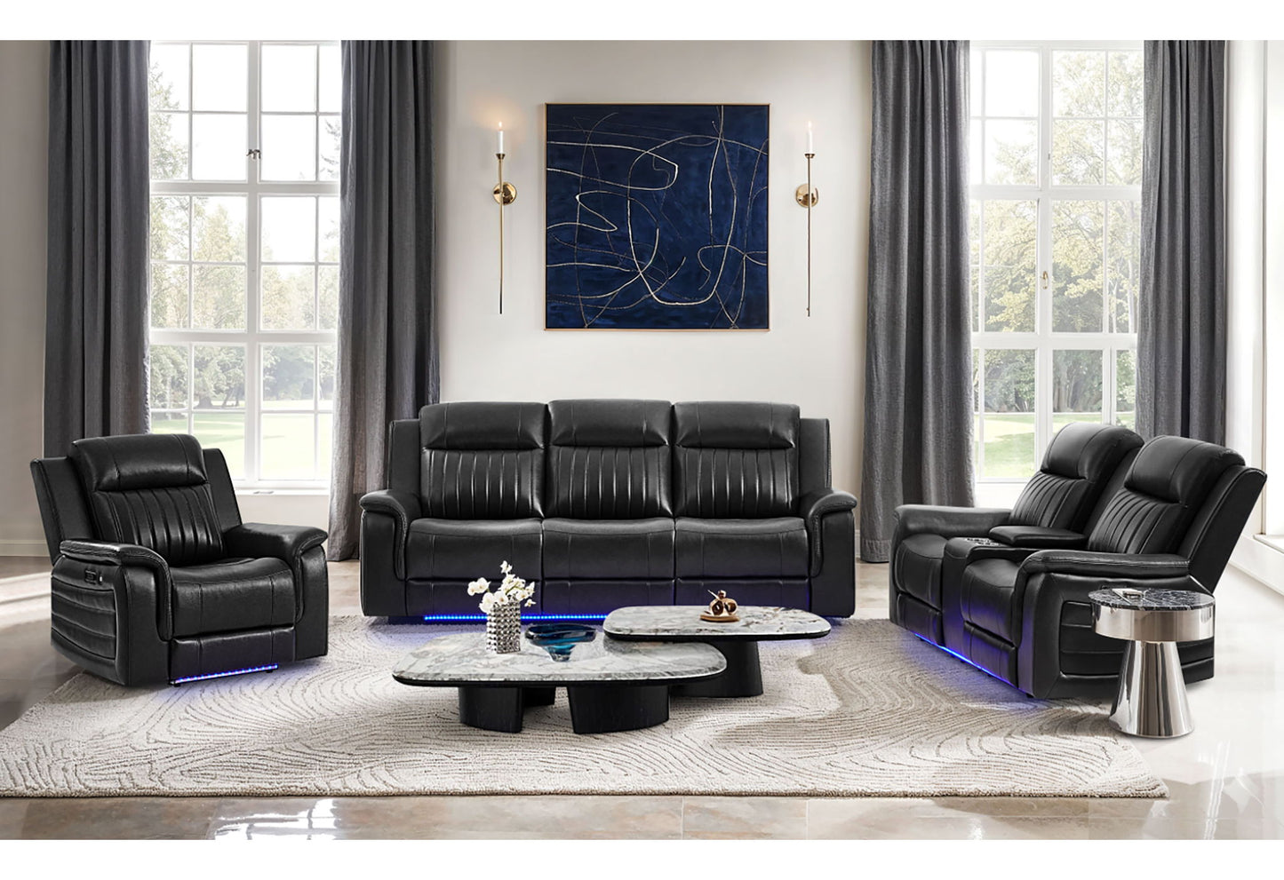 U8879 - 3 Piece Living Room Set (Sofa, Loveseat, Chair) - Charcoal