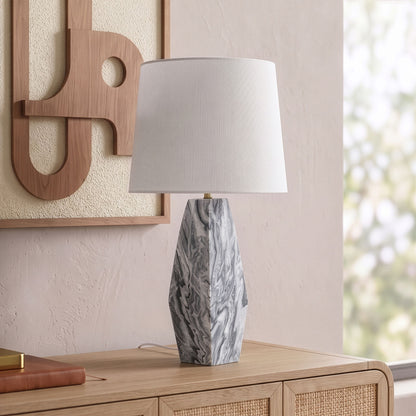 Seraphine - Genuine Marble And Linen Textured Fabric Table Lamp