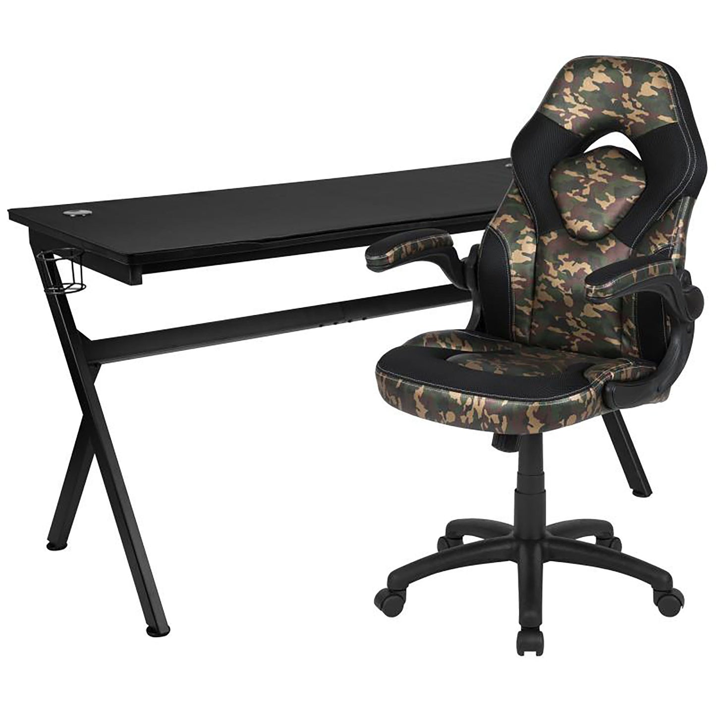 Flash Furniture - 2 Piece Racing Style Gaming Chair And Extra Large Desk Set - Black / Camo