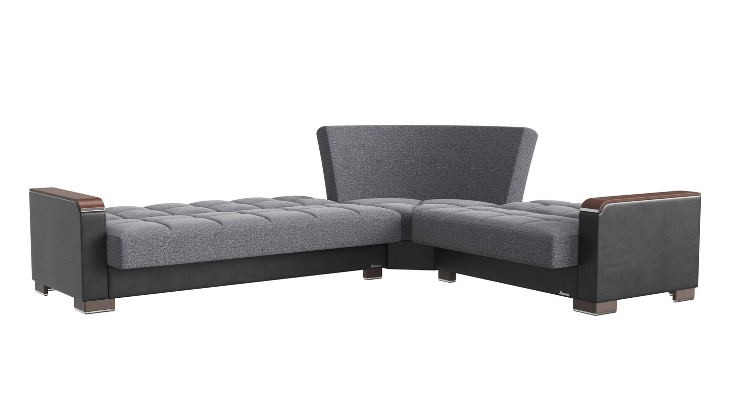 Ottomanson Armada X - Upholstered Convertible Wood Trimmed Sectional With Storage