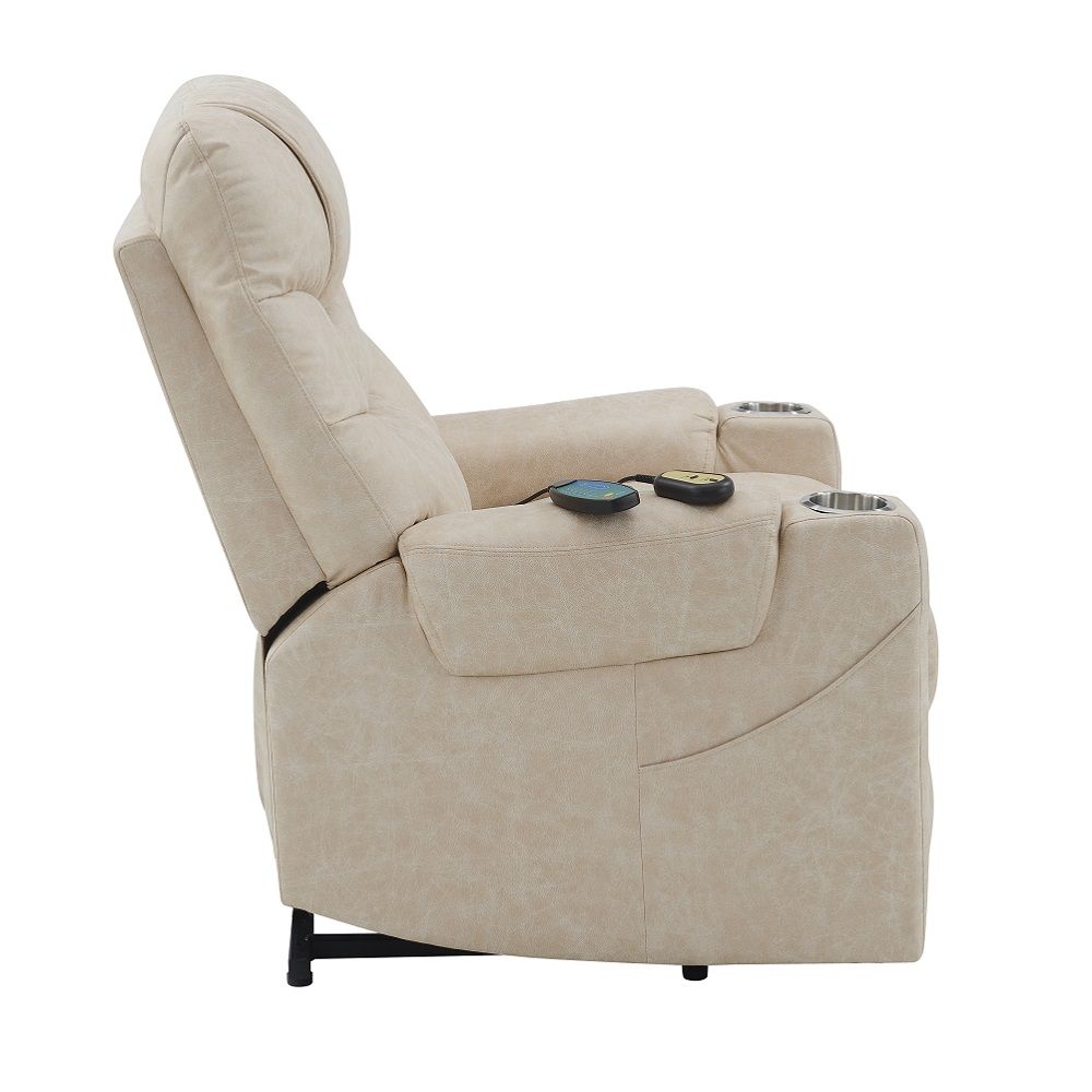 Nairi - Power Recliner With Lift & Heating & Massage - Ivory Leather Aire