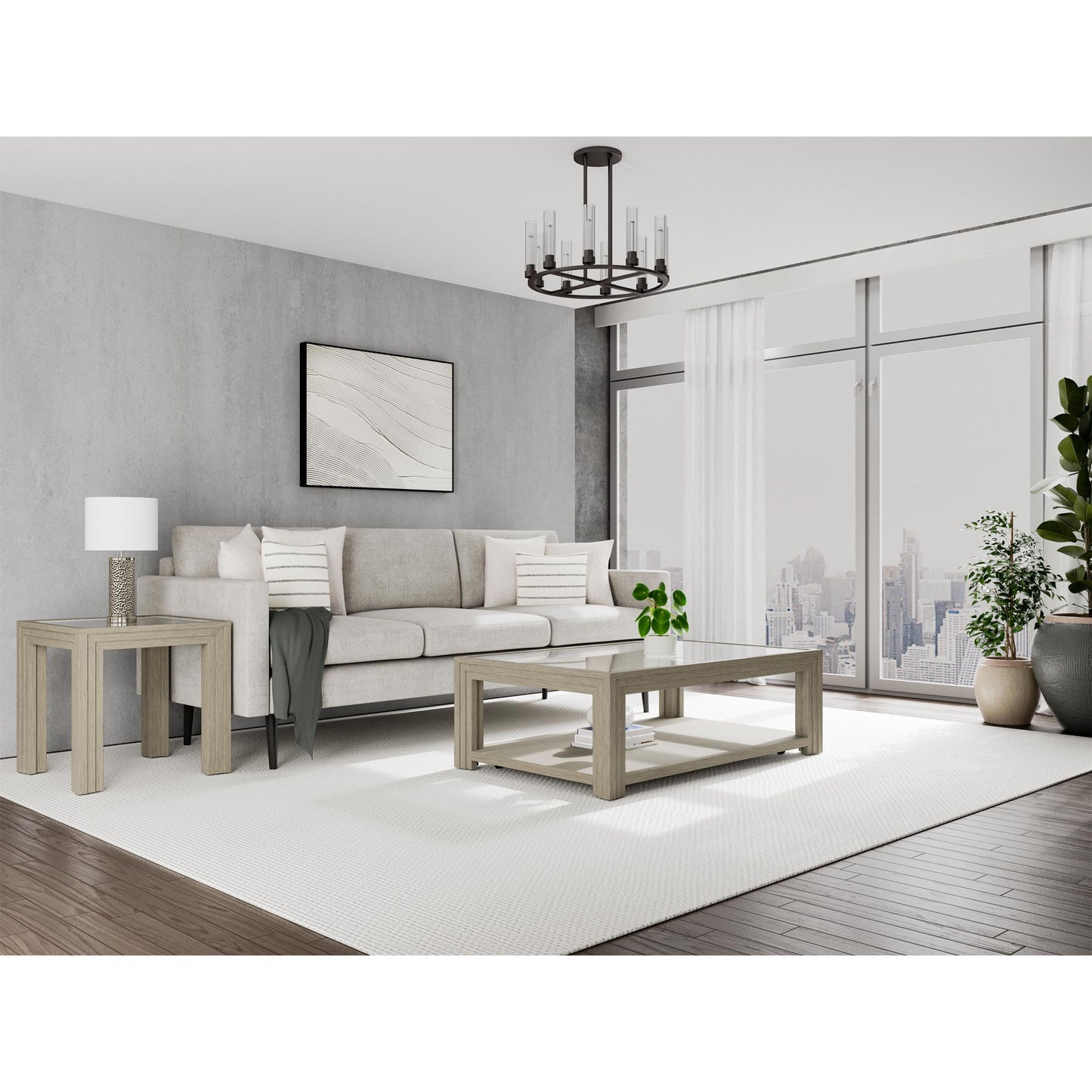 Wilde - Square Glass Top End Table - Light Brown