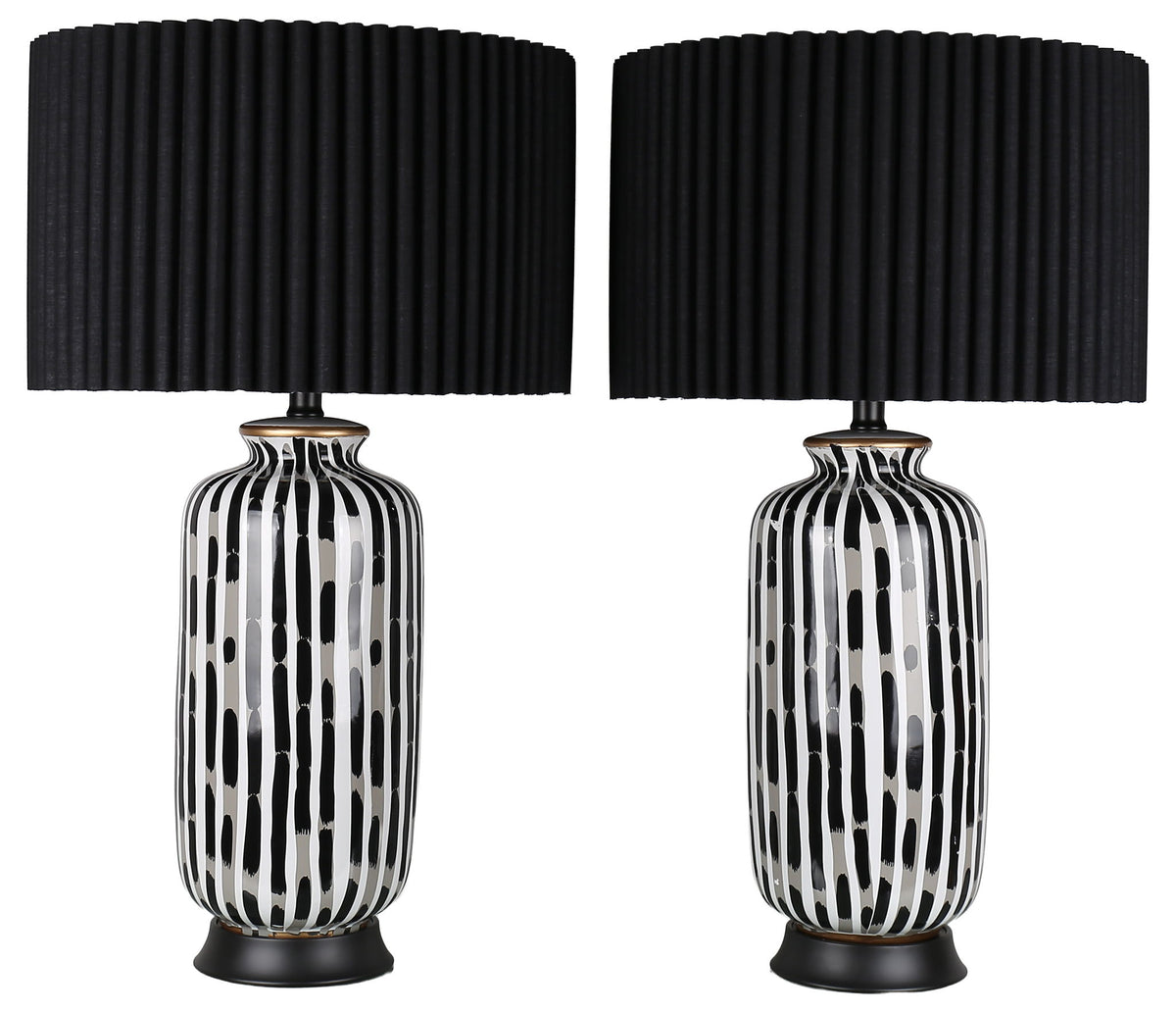 Ink Cadence - 30 X 17 - Ceramic Table Lamp (Set of 2) - Monochrome Brushstroke