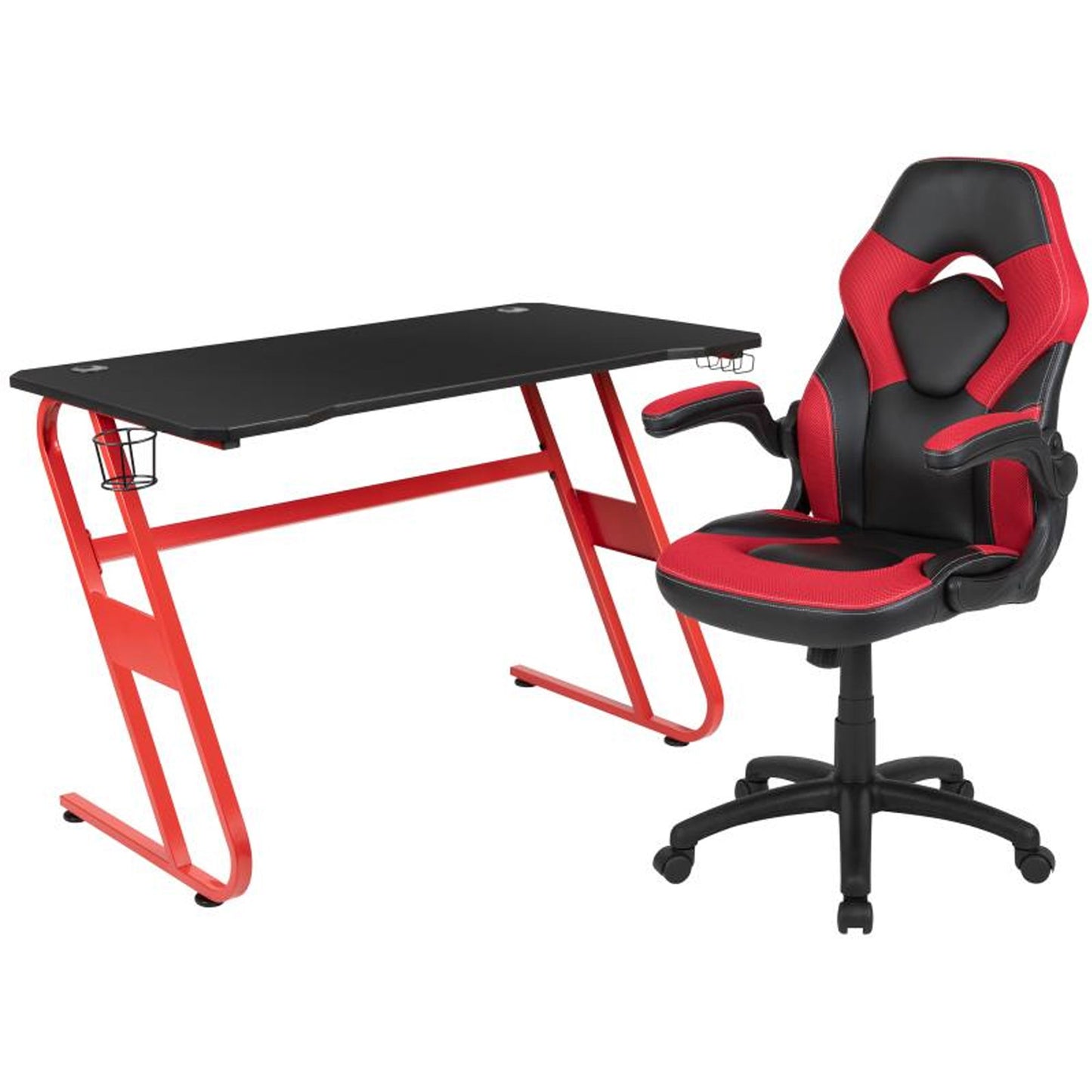 Flash Furniture - 2 Piece Ergonomic Racing Style Gaming - Red / Black