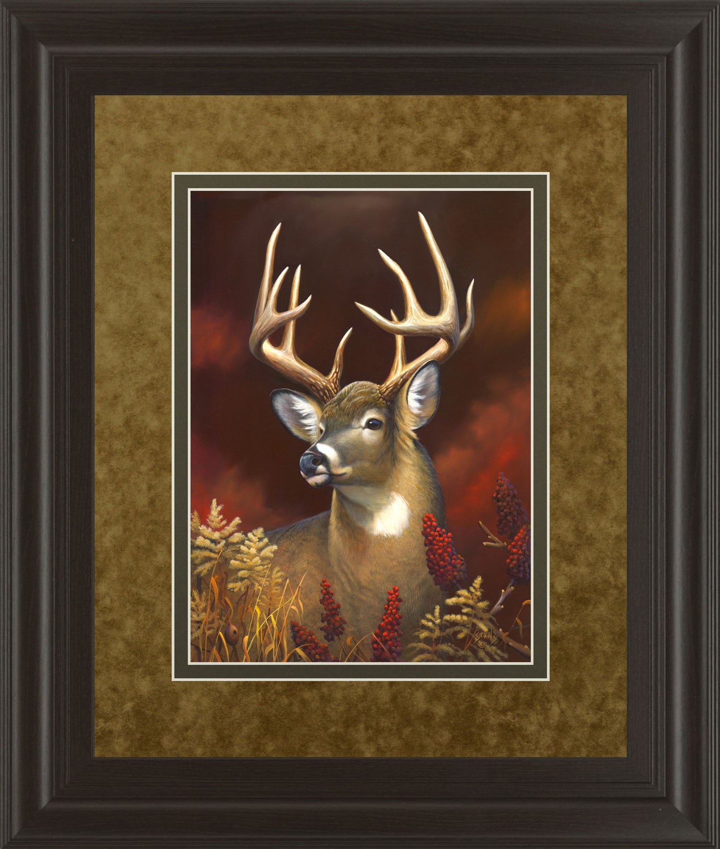 Deer Portrait By Leo Stans Double Matted - Framed Print Wall Art - Light Brown